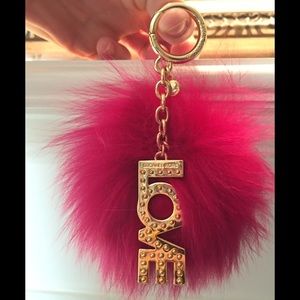 Michael Kors ultra pink LOVE Pom Pom fur keychain